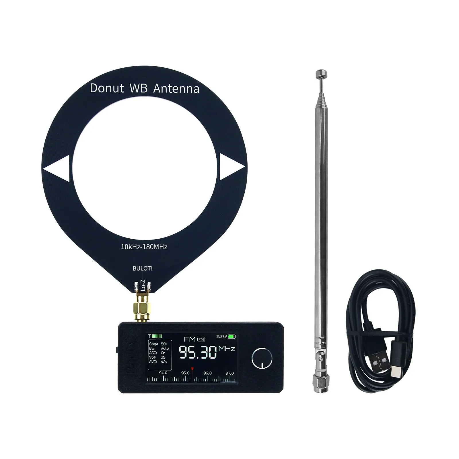 HamGeek Mini SI4732 0.5-108MHz Portable Radio LSB USB AM FM All Band Radio with Donut WB Antenna
