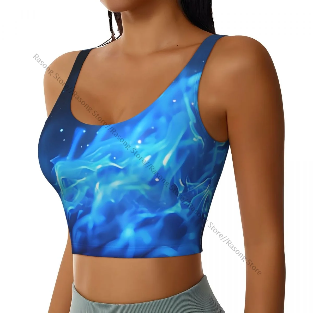 Yoga Vest Women Gym Sports Crop Tops Blue Fire Flames Streetwear Workout Breathable Tank Top Female