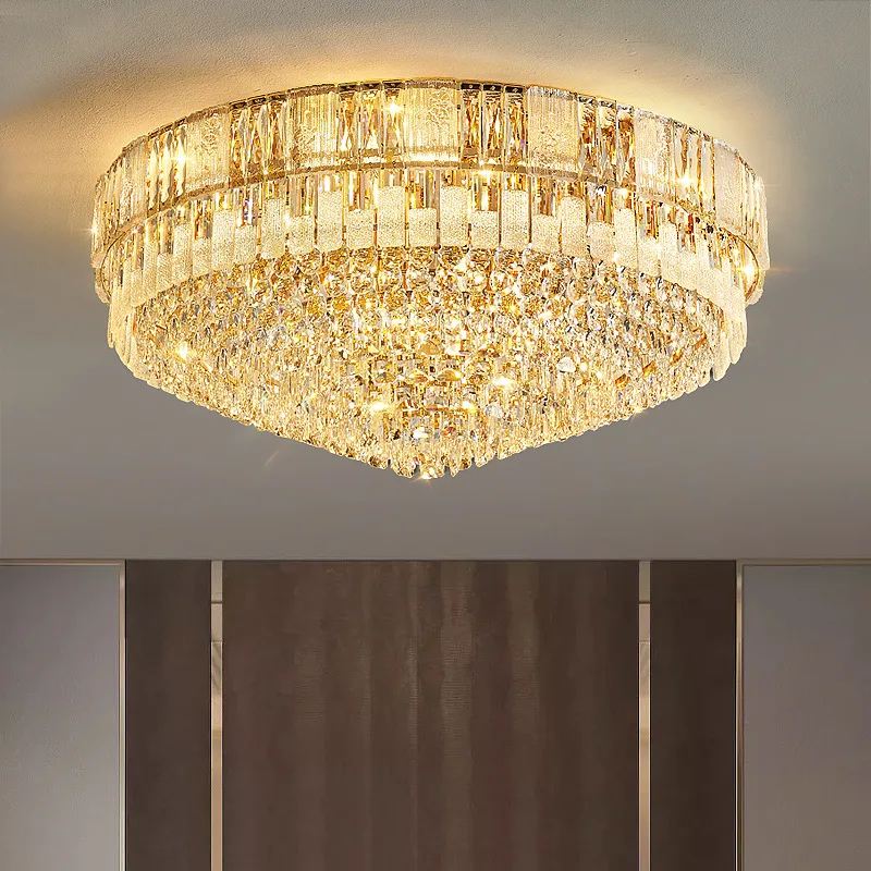 

Luxury Crystal Silver LED Ceiling Lights for Dining Room Modern Home Decor New Ceiling Lamp Round Taper Remote Lighting Lustres