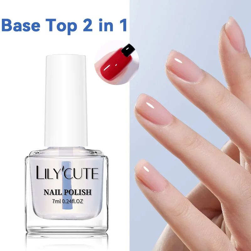 LILYCUTE 7 ml 2 in 1 Base Top Nagellak Op waterbasis Helder Luchtdroog Geen behoefte aan genezen Nagelverzorging Langdurige DIY Nail Art Vernis