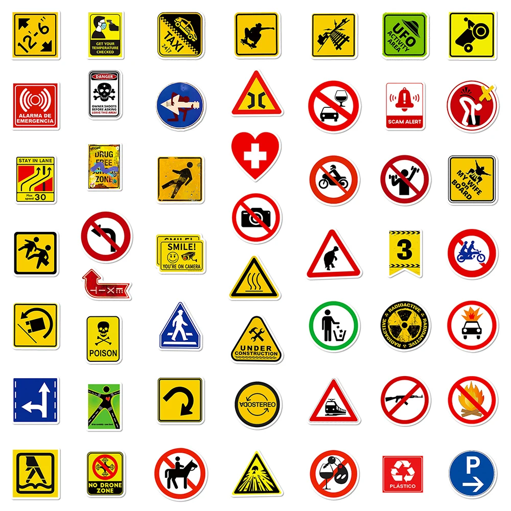 10/30/50/100pcs Warning Sign Cartoon Graffiti Stickers Danger Banning Decals Laptop Motorcycle Phone Car Diary Cool Sticker Pack