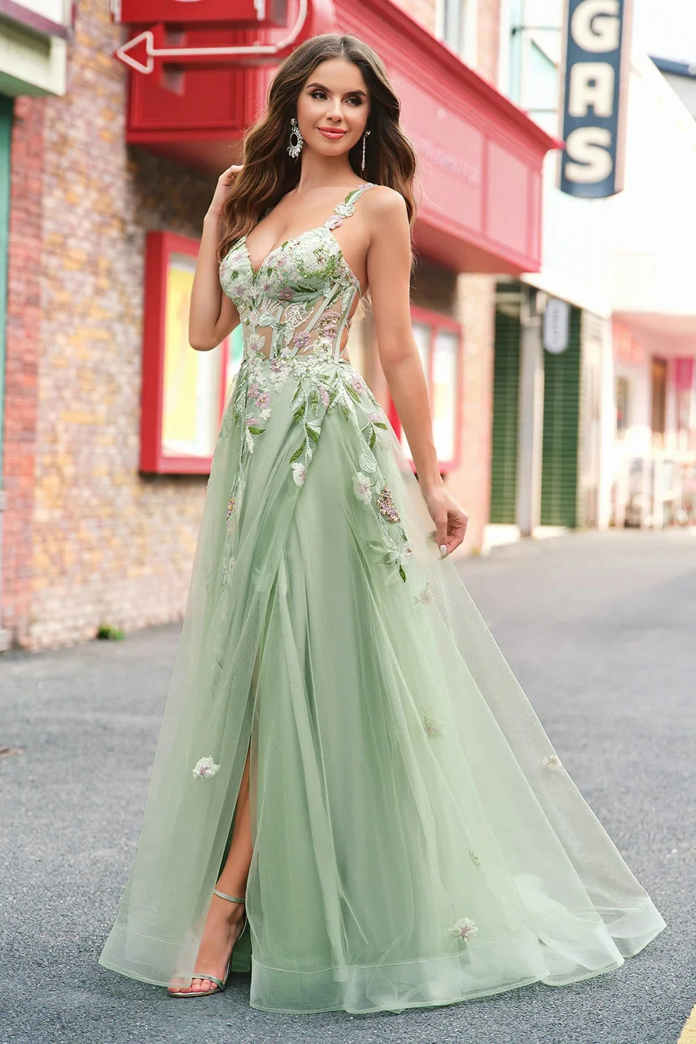 

DRESS FORU Elegant Sexy Evening Dress Tulle for Floor-Length Spaghetti Strap Prom Dress Embroidery Vestidos De Fiesta Customized