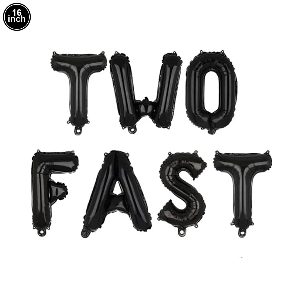 Two Fast Party Supplies Black 2 Racetrack Number Balloon Two Fast Balloon Banner Race Car Theme Party Decors for 2nd Birthday