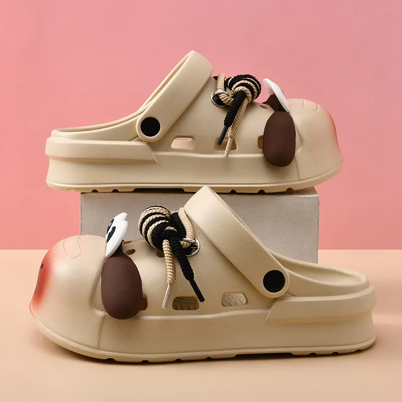 

Couple Summer Thick-soled Hole Shoes Heightening Non-slip Slipper Deodorant Breathable Cartoon Men Women Beach Bag Head Slippers