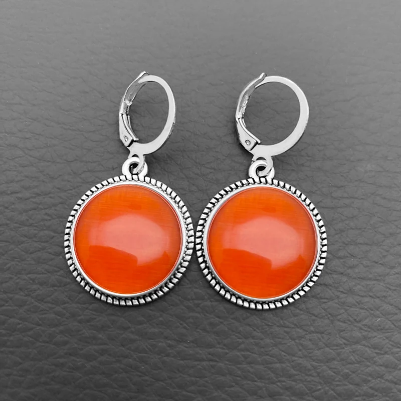 16mm white green red cat\'s eye stone French style earrings pendant French hook dangle earring jewelry Valentine\'s Day gift