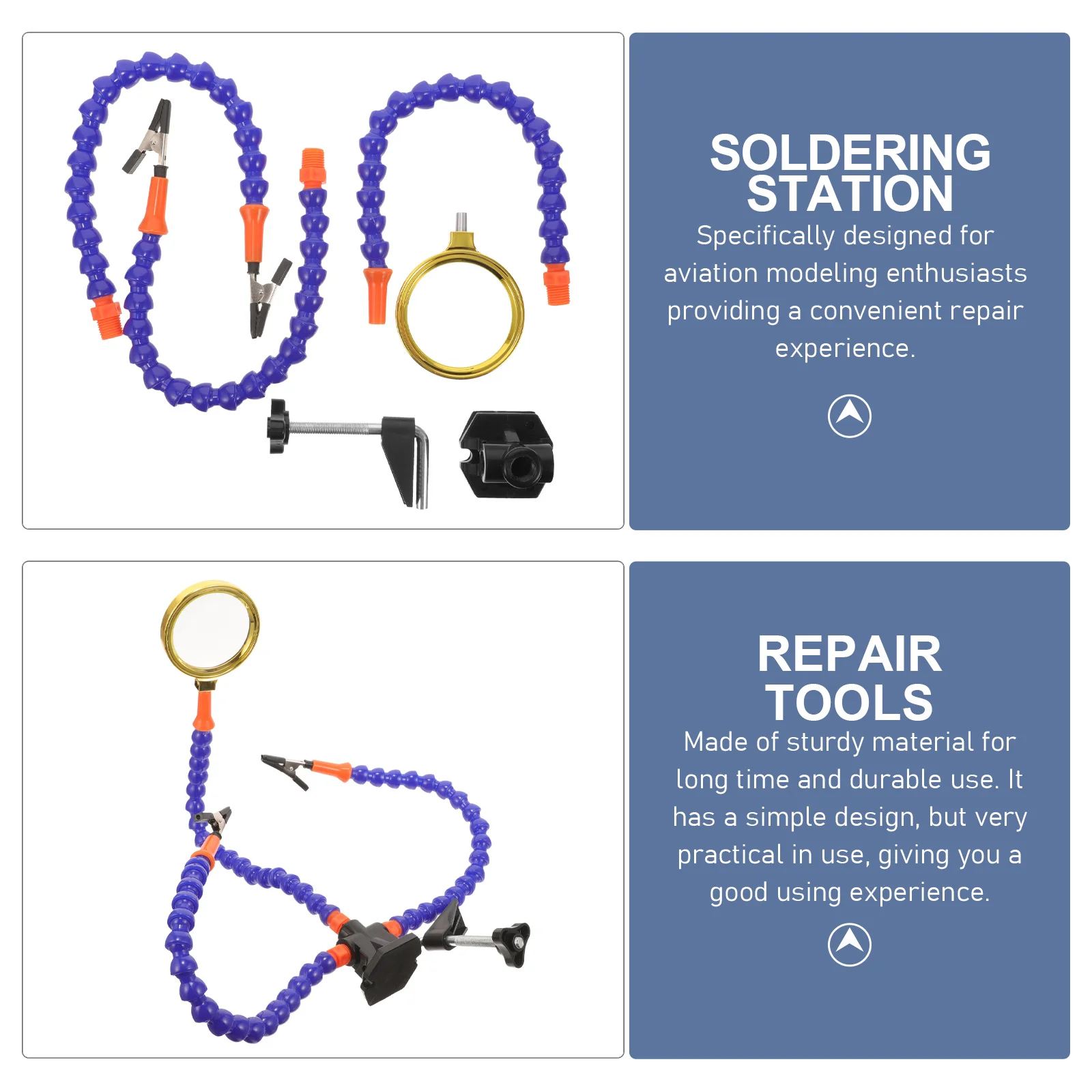 

1 set Welding Tool Kit Soldering Station Third Hand 3-Claw Magnifying Glass Holder Flexible Arms Repair Supplies for Aviation