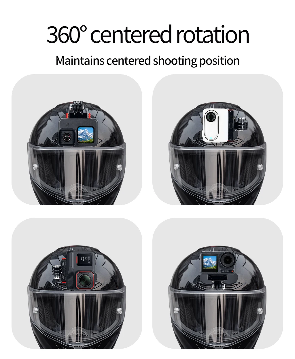 360 drehbare Helm-Kamerahalterung, flexible selbstklebende Basis, 17 mm Kugel für GoPro 13 12 11 Insta360 X4 X5 Ace Pro Motorradhalterung – Detail 17