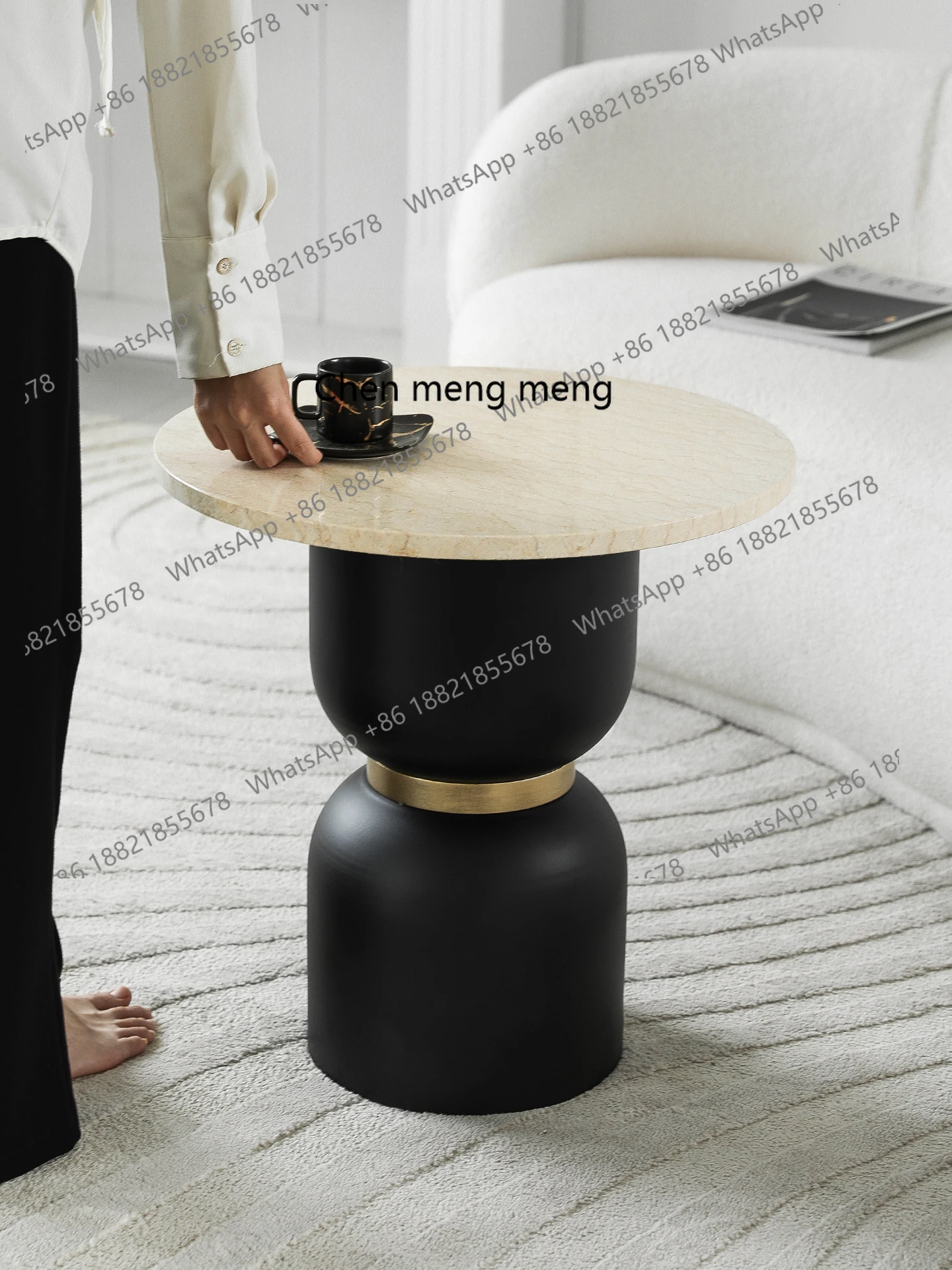 High-end French natural marble coffee table, living room sofa corner, light luxury decorative edge table