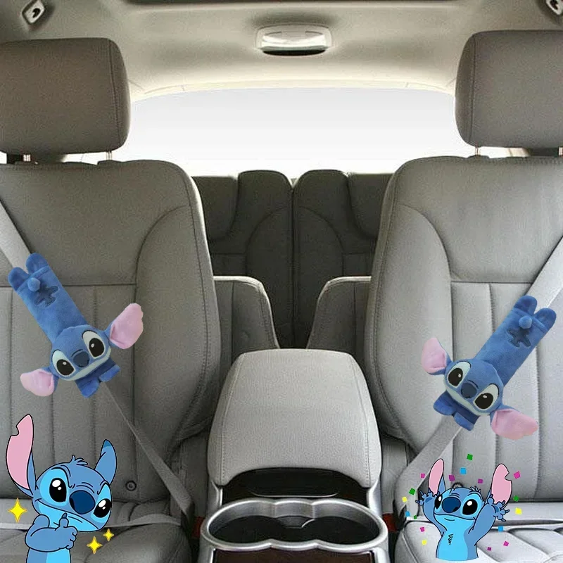 

Чехол на ремень безопасности Disney Stitch — милая мультяшная мягкая плюшевая защита для плеч автомобиля, модный декор салона автомобиля, подарки на день рождения