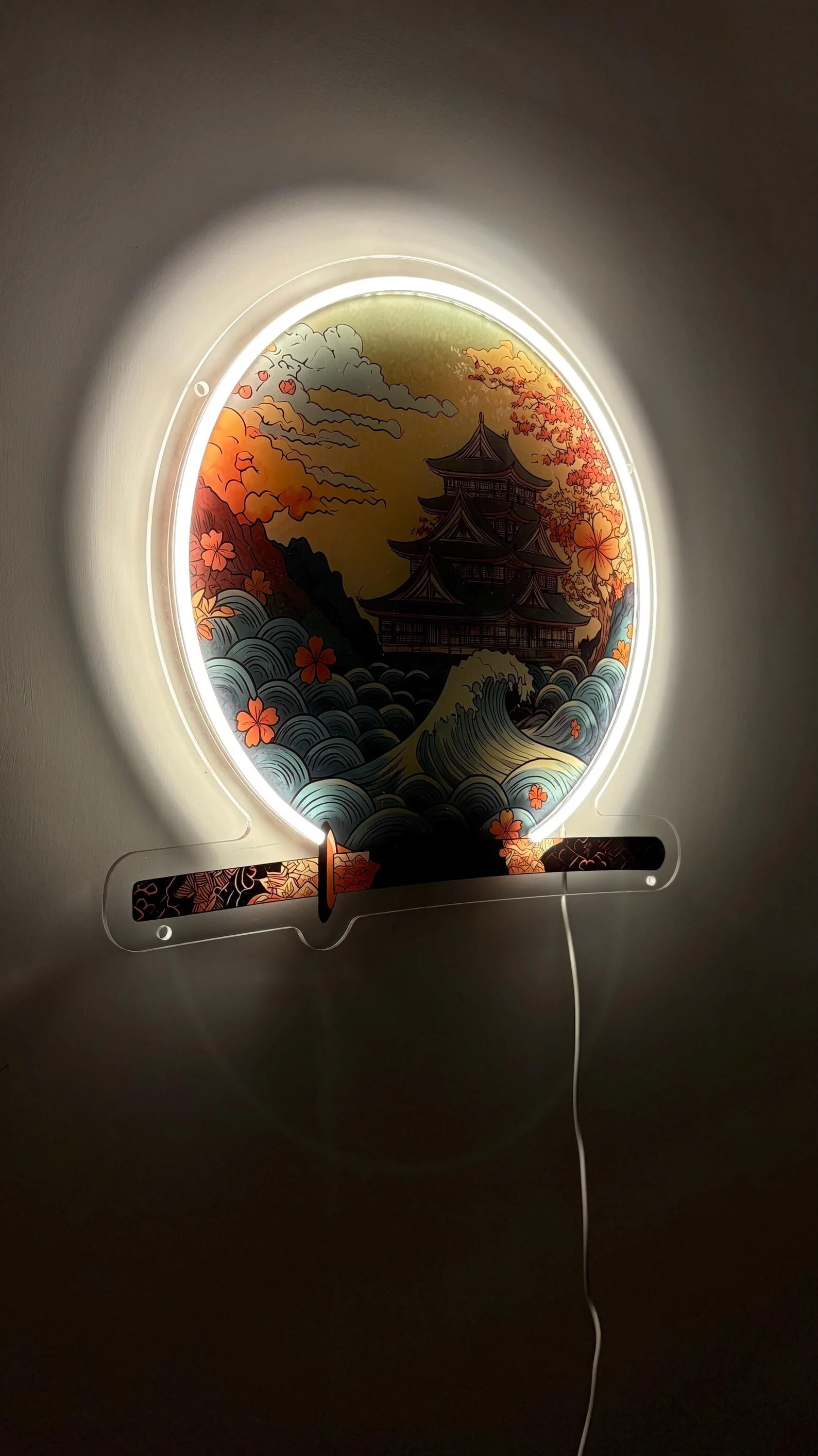 لافتة نيون على شكل قلعة، لوحة فنية جدارية منزلية مستوحاة من أوكيو، هدايا أنمي، تصميم نيون للمناظر الطبيعية، علامة نيون مخصصة، هدية للقلعة، مصباح غرفة خيالي