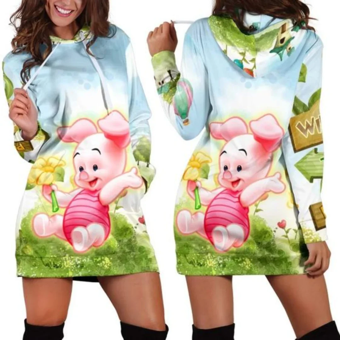 Disney Winnie the Pooh Piglet Hoodie Dress Sweater Fashion y2k Dress Sweatshirt Dress 3d Allover Printed Hoodie for Women