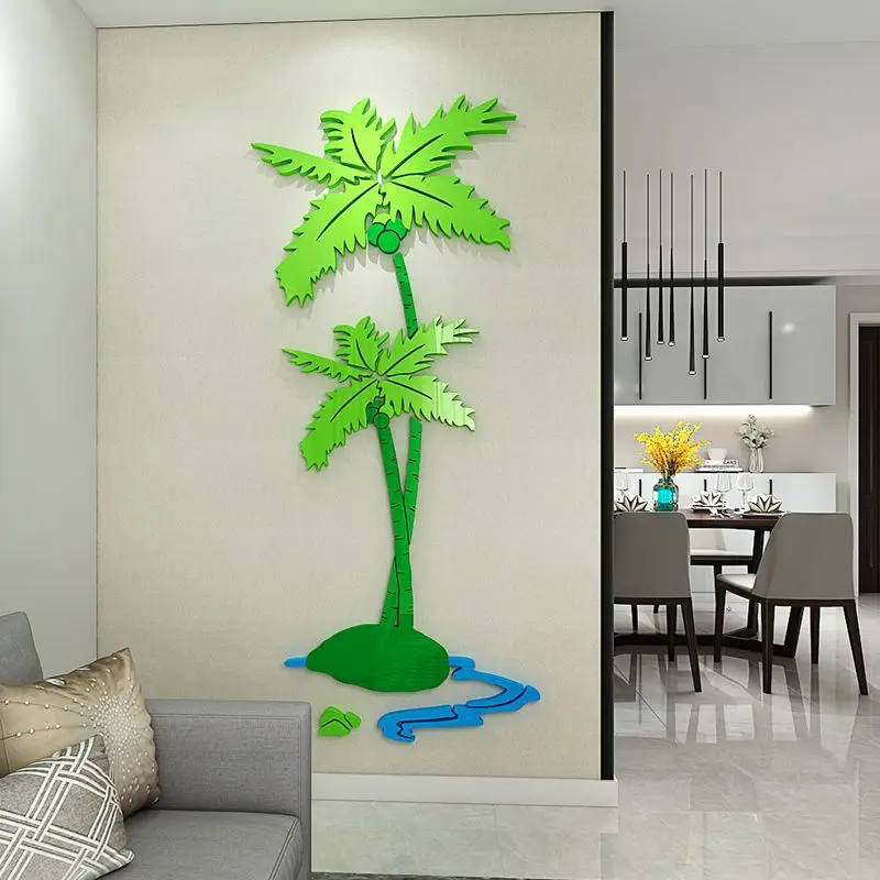 Imagem -03 - Cartoon Coconut Tree Decalques de Parede Fundo da Sala de Estar Decoração do Quarto das Crianças 3d