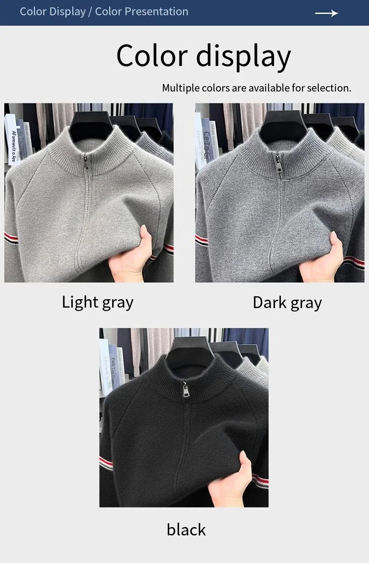 Heiß begehrtes Herren-Strickhemd für Herbst und Winter mit Reißverschluss, modischem Streifenmuster, Business-Casual, verdickt, neues Herren-Strickhemd – Detail 6
