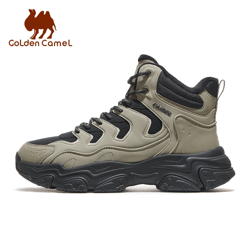 

GOLDEN CAMEL Hiking Boots Leather Water-repellent High-Top Casual Shoes Men Women Velvet Warm Thick-Soled Height-Enhanced Hiking