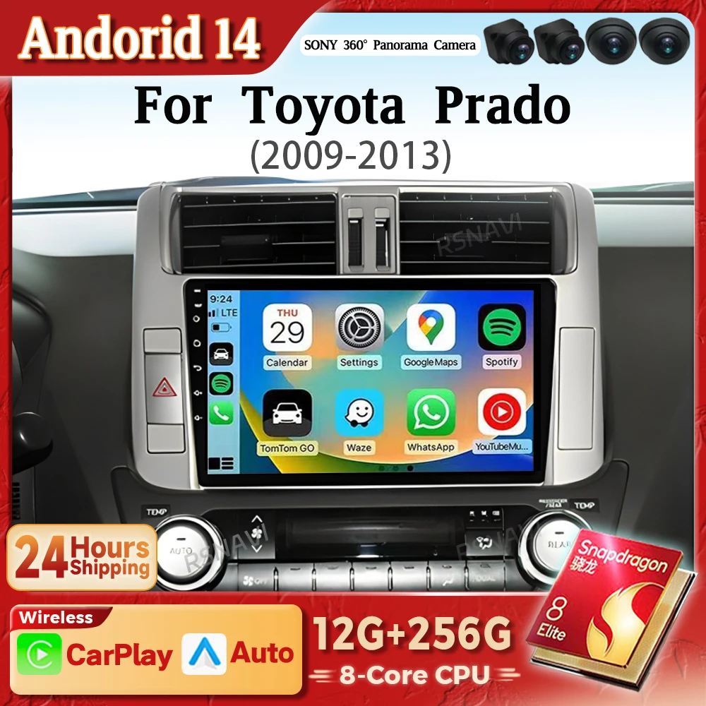 

Android 14 Carplay Auto Car Radio Multimedia Player For Toyota Land Cruiser Prado 150 2009-2013 Autoradio Stereo 2din Snapdragon