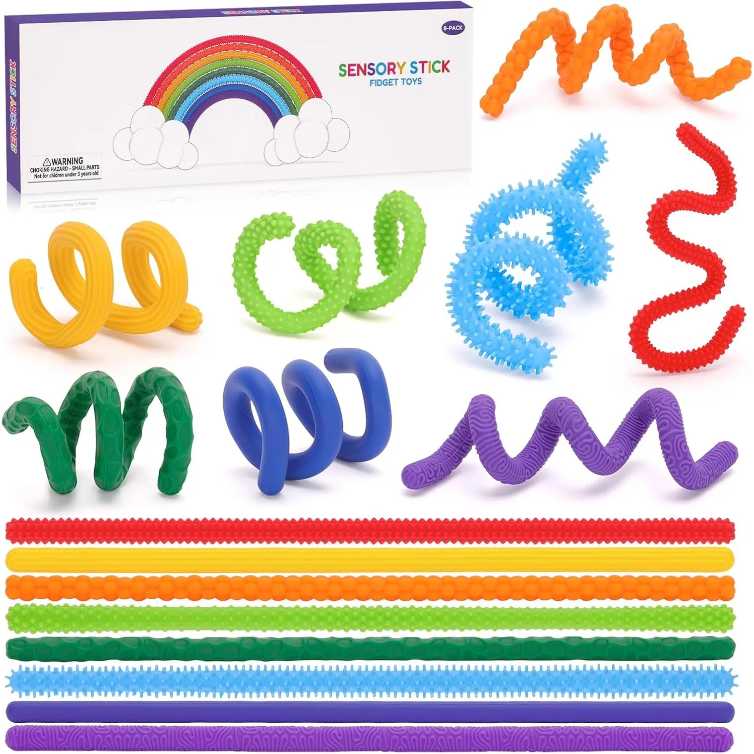 

8pcs EDC Fidget Sensory Sticks toys, Worry Balls Autism Calming Kid Adults Anxiety Relief Stress Sensory Toy