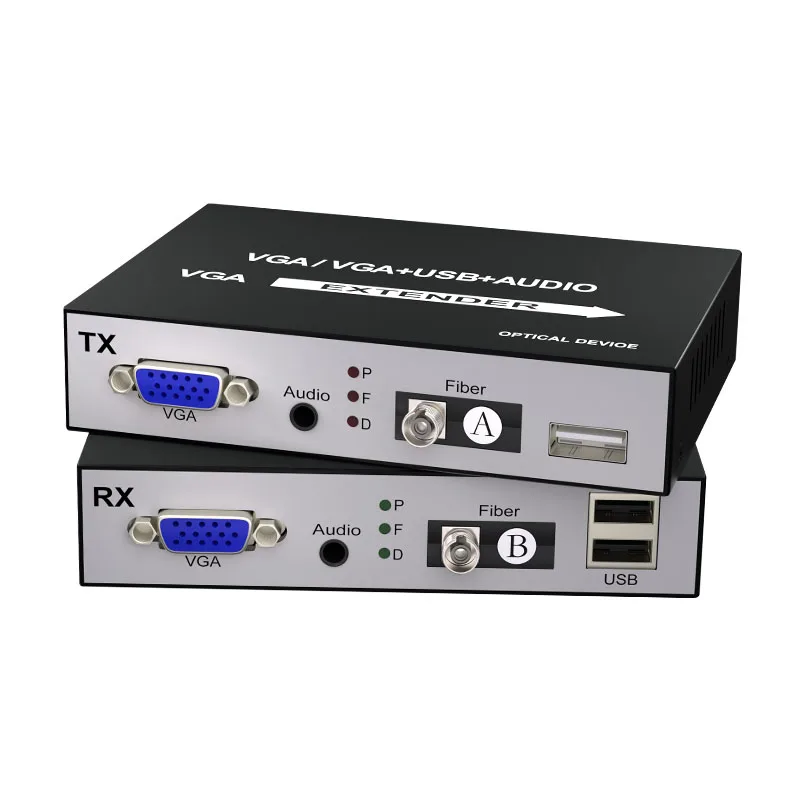 1080P VGA su fibra ricetrasmettitore Extender 20KM VGA a convertitore in fibra ottica con audio KVM USB