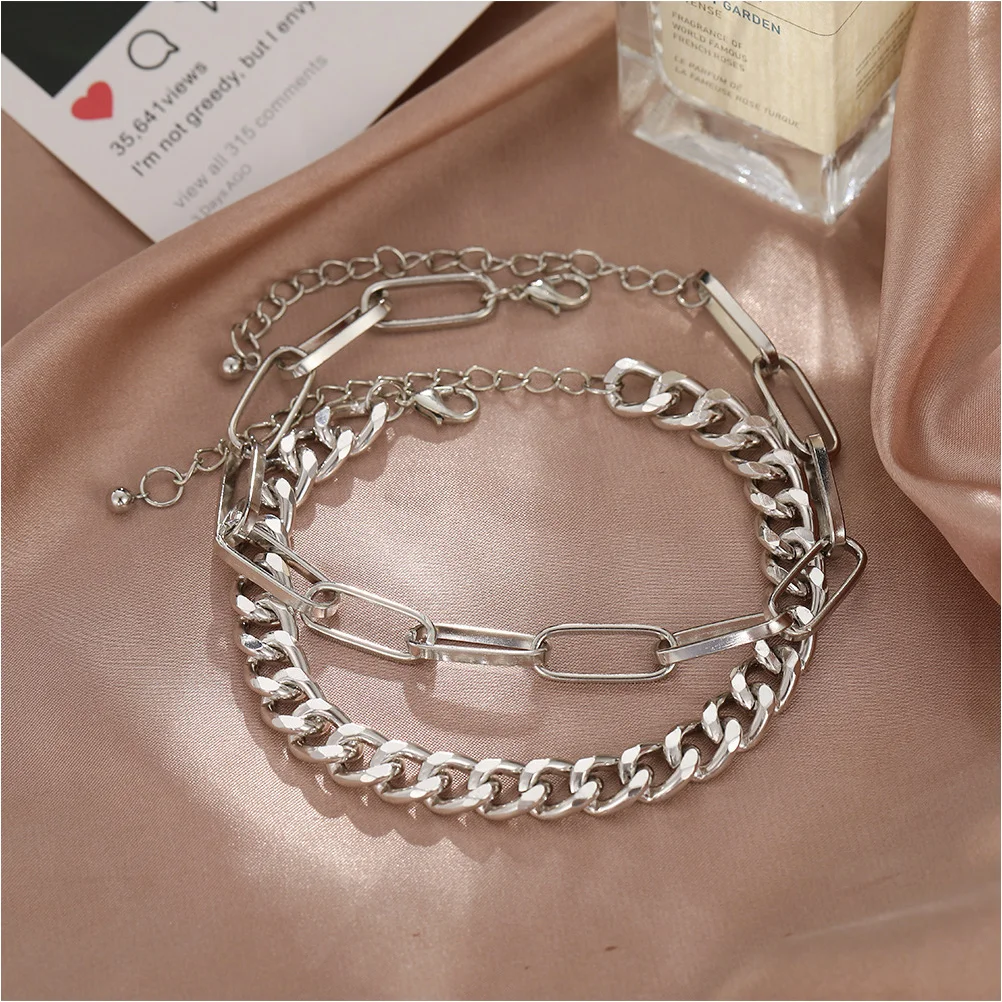  2 Set Anklet Bracelet Foot Chain Jewelry Personality Chains for Women Zinc Alloy