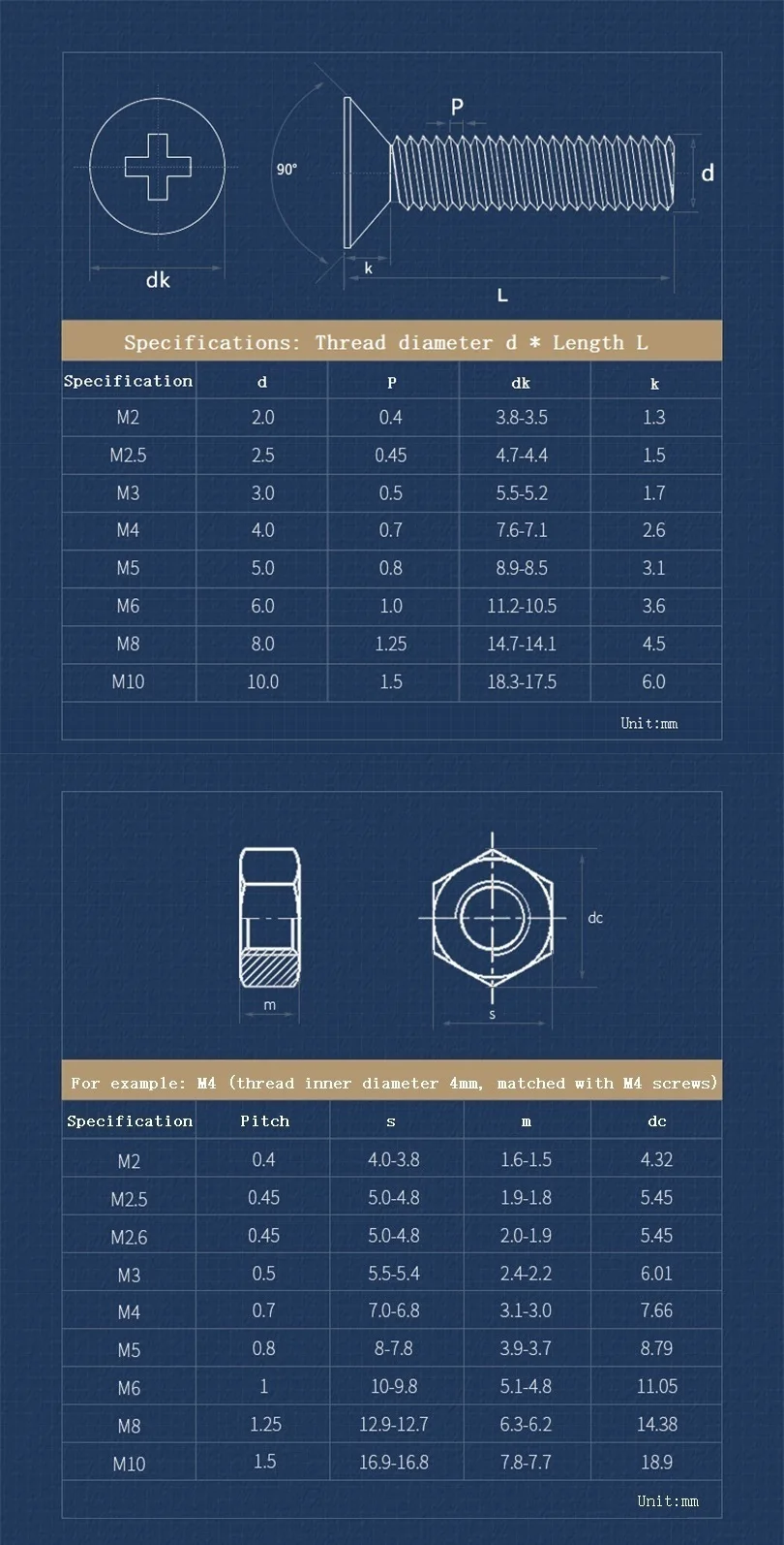 M2 M2.5 M3 M4 304 Stainless Steel 2 In 1 Bolt  Nut Combination Set Cross Phillips Countersunk Flat Head Screw Hexagon Nuts