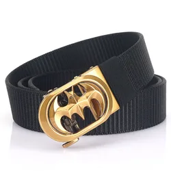 Men Nylon Belt Luxury Bat Metal Automatic Buckle Canvas Belts for Women Fashion Jeans Waistband Casual Male Strap Black