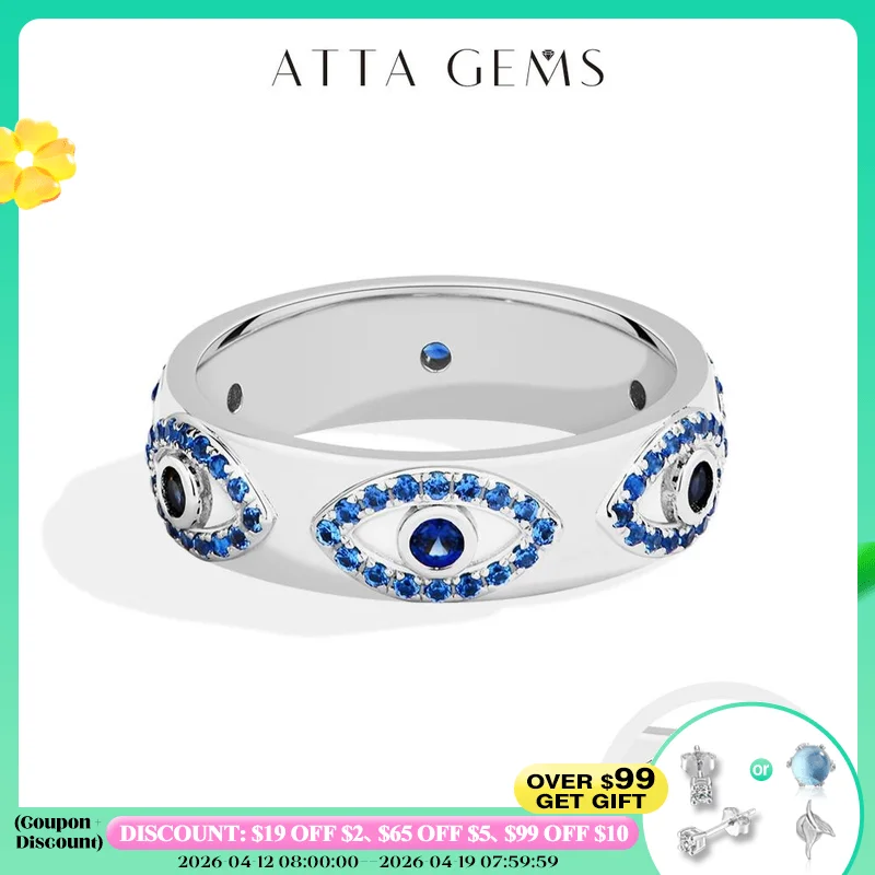 

ATTAGEMS синтетические синие корундовые кольца из стерлингового серебра 925 пробы сглаза позолоченное кольцо для женщин и мужчин праздничные вечерние ювелирные изделия подарки