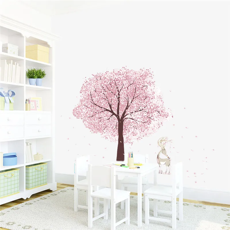 Blooming Cherry Tree Wall Sticker For Shop Office Kids Room Bedroom Home Decoration Diy Pastoral Mural Art PVC Wall Decal