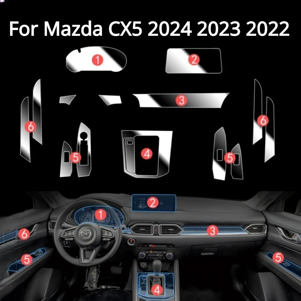 For Mazda CX5 XC30 2024 2023 2022 Accessories Car interior film transparent TPU Gear Panel Center Console Anti-scratch Sticker