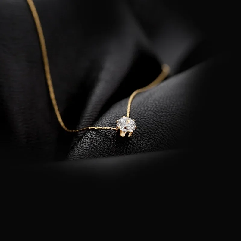 Luxury Fashion Little Zircon Pendant Necklace for Women Classic Simple Gold Color Stainless Steel Temperament Chokers Jewelry