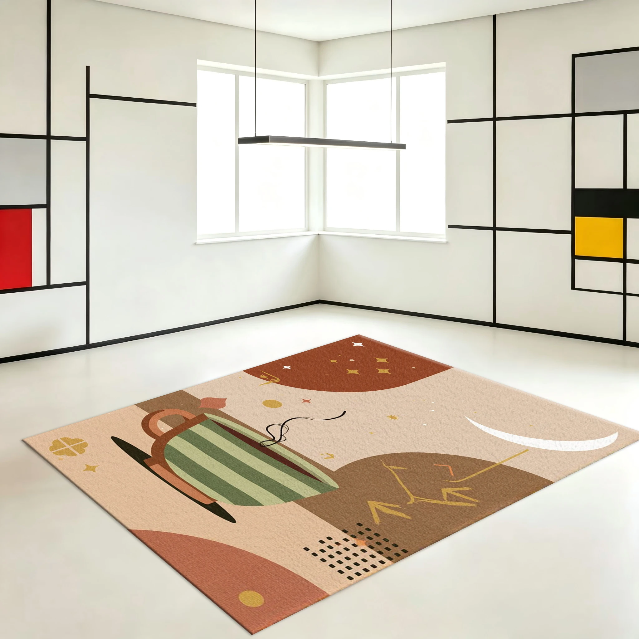 พรมลายโบโฮเรโทรลายถ้วยชา ดวงจั - Printed Rug Abstract บทวิจารณ์และราคา