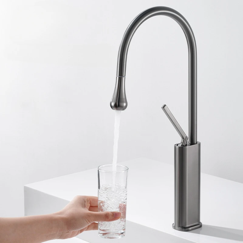 Gunmetal Digital Display Kitchen Tap with Pull-out Mixer Tap Hot and Cold Water Adjustable Bathroom Basin Faucet