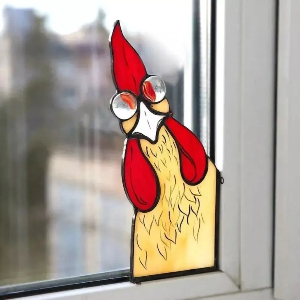 Acrylic Peeping Rooster Versatile Placement Funny Peeping Rooster Ornaments Rooster Yard Decor Funny Window Corner Decor ﻿