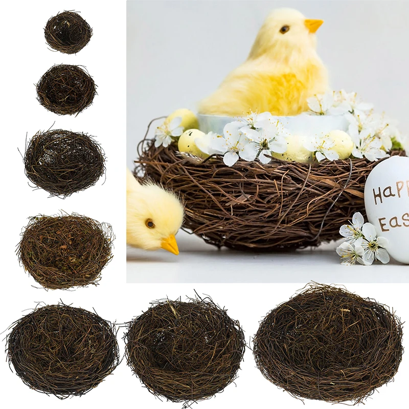 

Round Rattan Bird Nest Easter Handmade DIY Craft Vine Artificial Bird Nest Home Decor Easter Ornament Garden Window Bird House