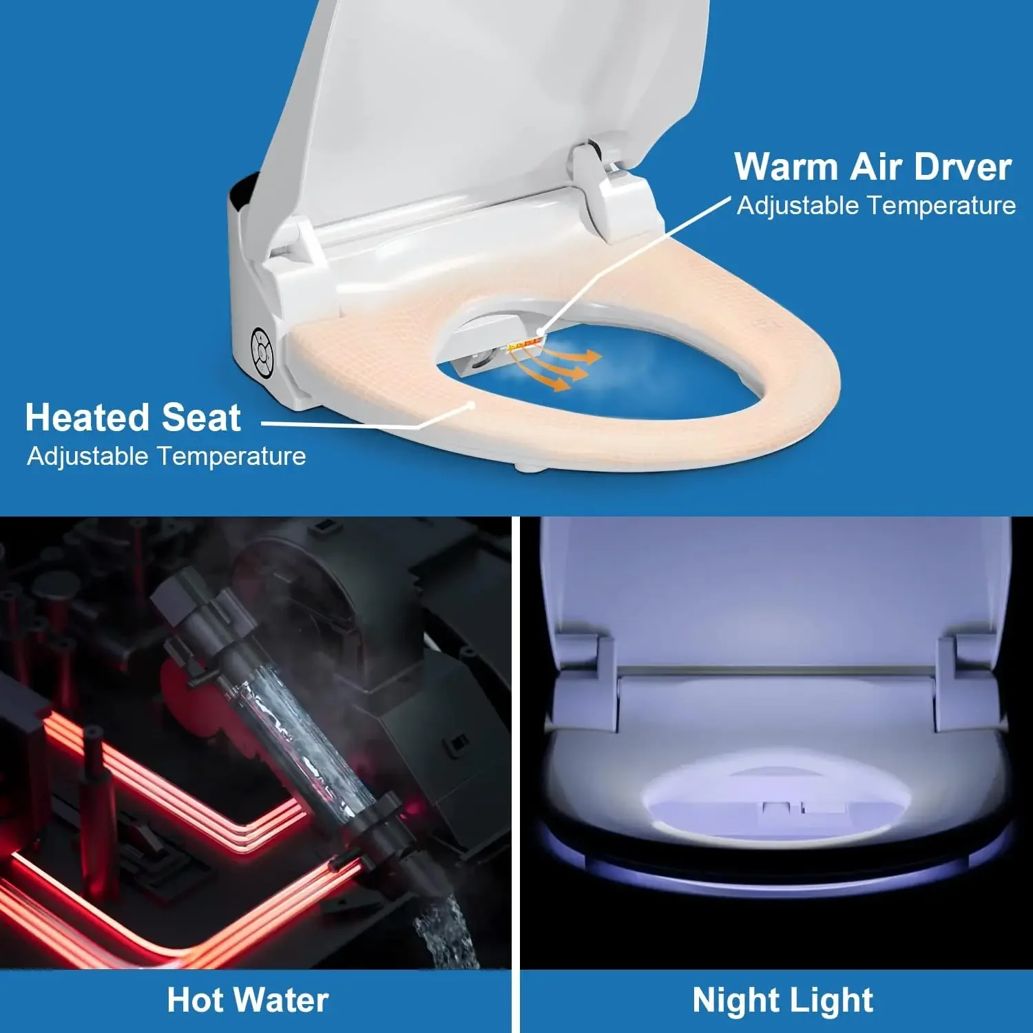 CMA102S-B مقعد مرحاض ذكي بيديت كهربائي، ماء دافئ لا نهاية له، غسيل خلفي وأمامي، ضوء LED، تشغيل هادئ، أسود (ممدود) #5