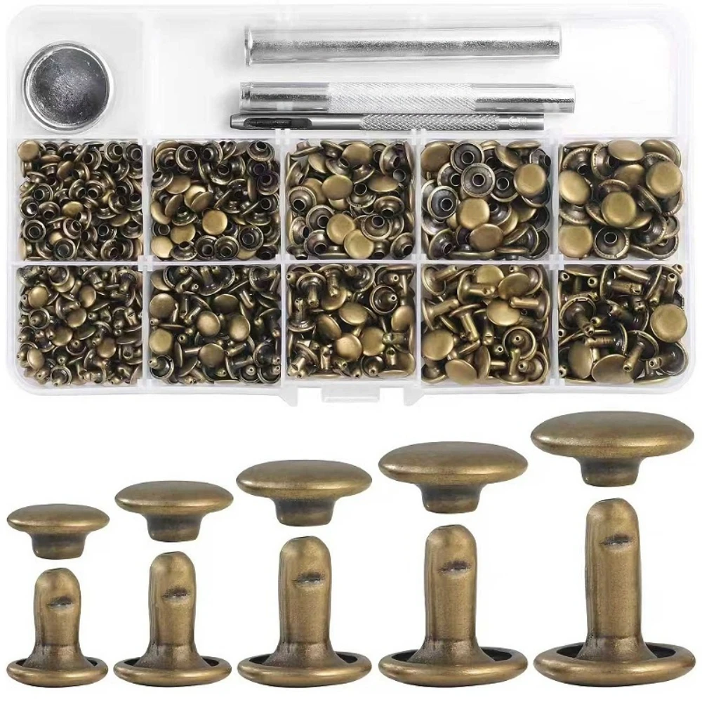 

Набор из 340 кожаных заклепок для двустороннего заклепочника, для кожаных сумок, заклепки-гвоздики, круглые колпачки, кнопки для одежды DIY