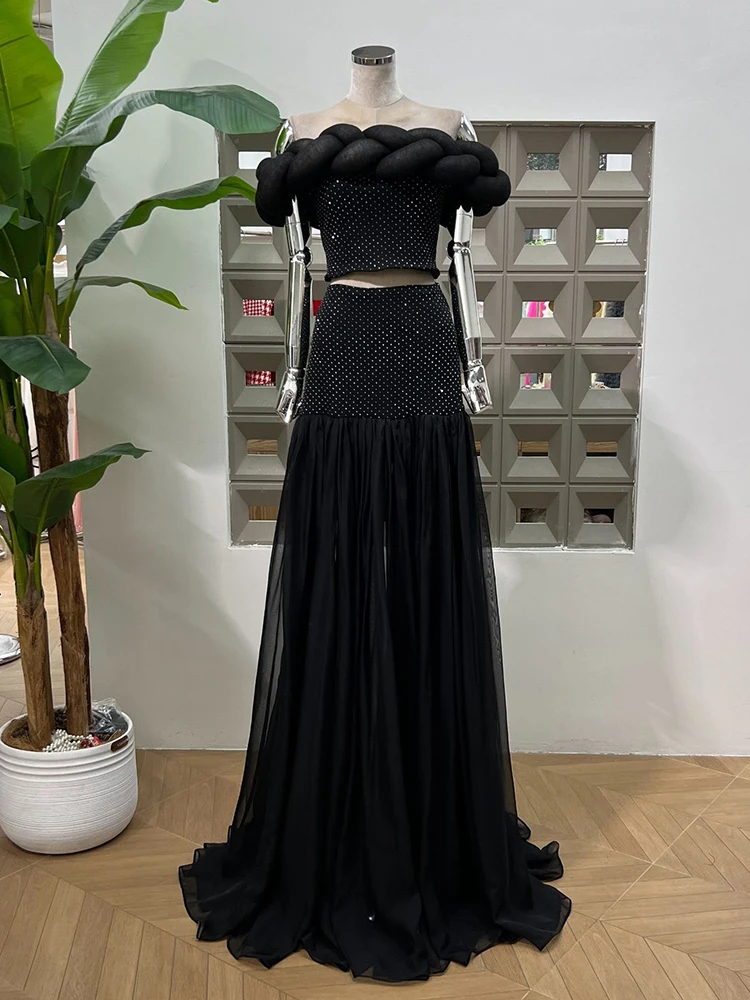 

Summer New Style Women's Flower-Shaped Diamond Strapless Top Floor-Length Half-Length Skirt Two-Piece Formal Wedding Dress