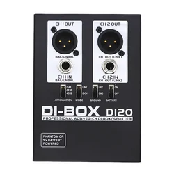 Audio Active DI BOX Direct Injection Box Low Noise Guitar Bass DI 2 Channel Audio Converter Multi-Purpose Mixer Audio