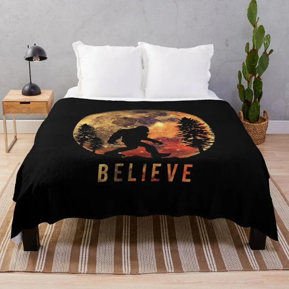 Bigfoot Sasquatch Full Moon Silhouette Believe Throw Blanket Luxury Hairy Blankets For Bed Blankets