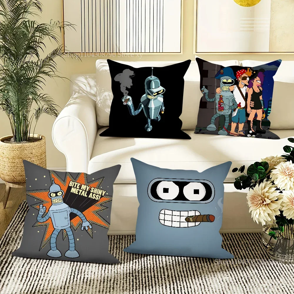 Kawaii F-Futurama B-Bender Anime Pillow Case Fashion Square Pillowcase Bedroom Sofa Room Ins Decoration Leisure Cushion Cover