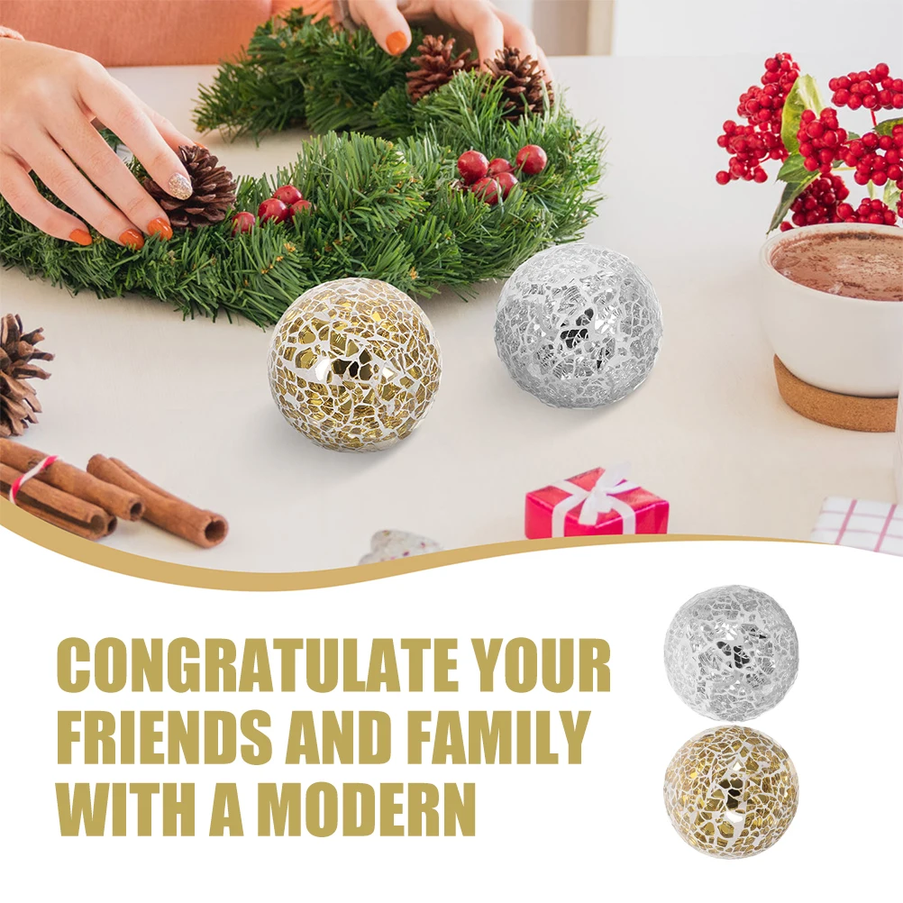 

2pcs Mosaic Ball 31 Inch Golden Silver Glass Sphere Decorative Balls Home Tabletop Desktop Ornament Bowls DIY Party