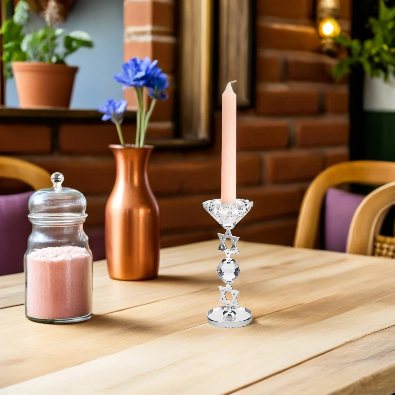 

Six Pointed Star Crystal Pillar Holder Hanukkah Stand Vintage Jewish Candlestick Decoration Candles Holders