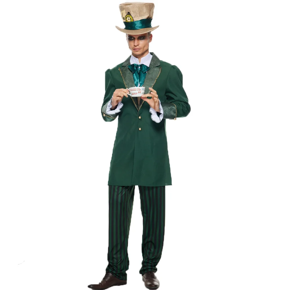 Alice In Wonderland Costumes Men Mad Hatter Clown Cosplay Outfits Suits Halloween Carnival Party Fancy Dress Performance Costume