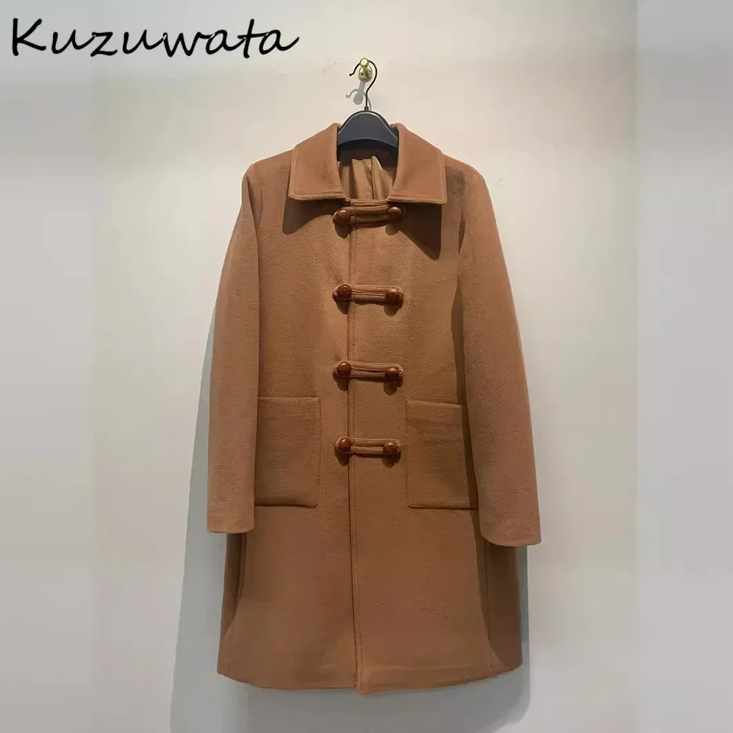 

Kuzuwata Autumn Winter New Wool Loose Coat Turn-down Collar Blends Preppy Style England Jacket Japan Elegant Vintage Outwears