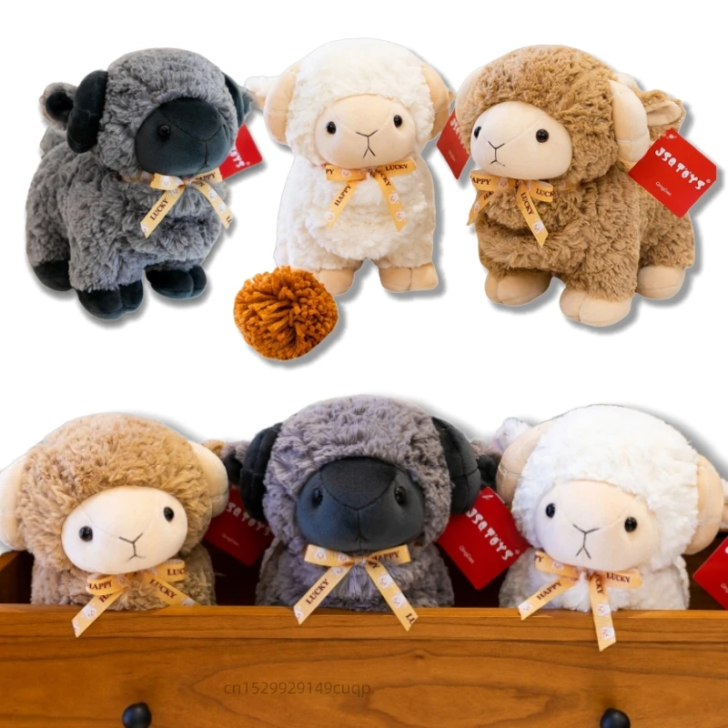

23cm Cartoon Cute Curly Sheep Plush Doll Pillow Brown White Grey Argali Animal Stuffed Toy Home Decoration Gift For Children
