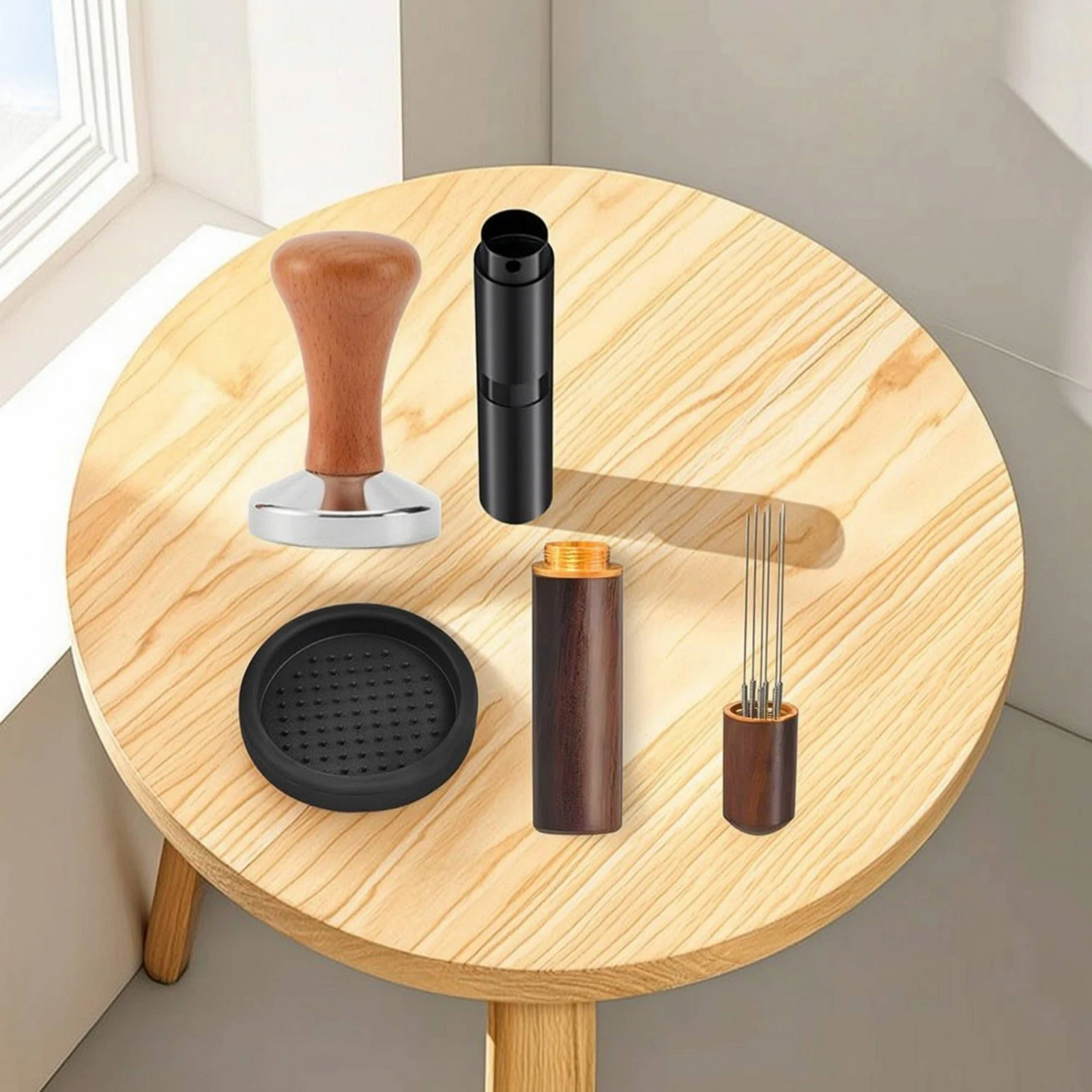 4 Pieces Coffee Tamping Kit Even Extraction Espresso Prep Set with Mat Espresso Distribution Tool Stainless Steel Coffee Tamper