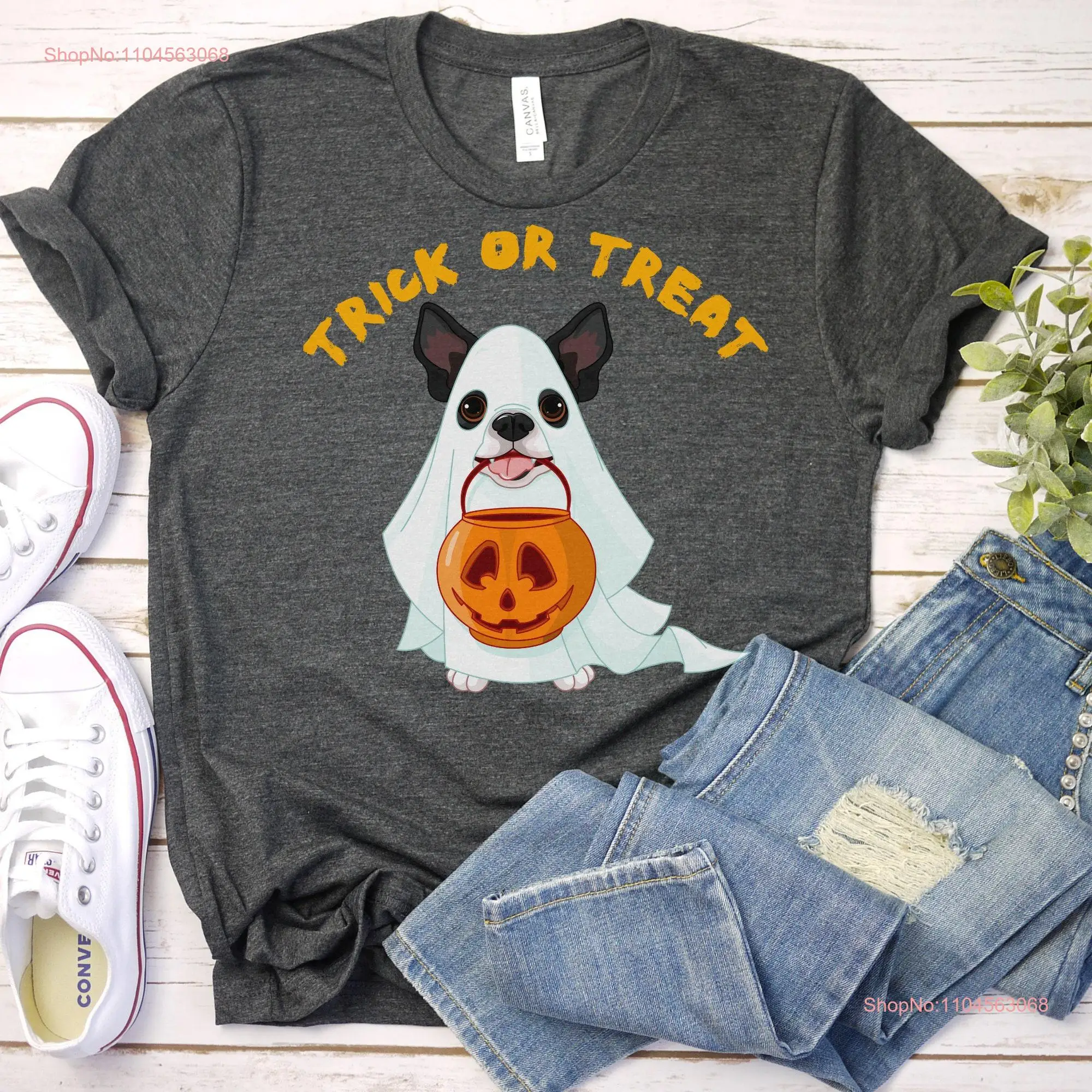 Halloween T Shirt Dog Trick or Treat Fall Costume long or short sleeves