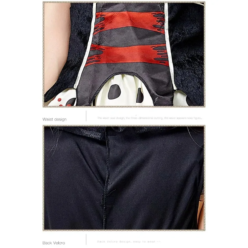 새로운 스타일 여성 카니발 끔찍한 악마 서커스 광대 의상 깨진 부두 인형 코스프레 드림 이브닝 드레스