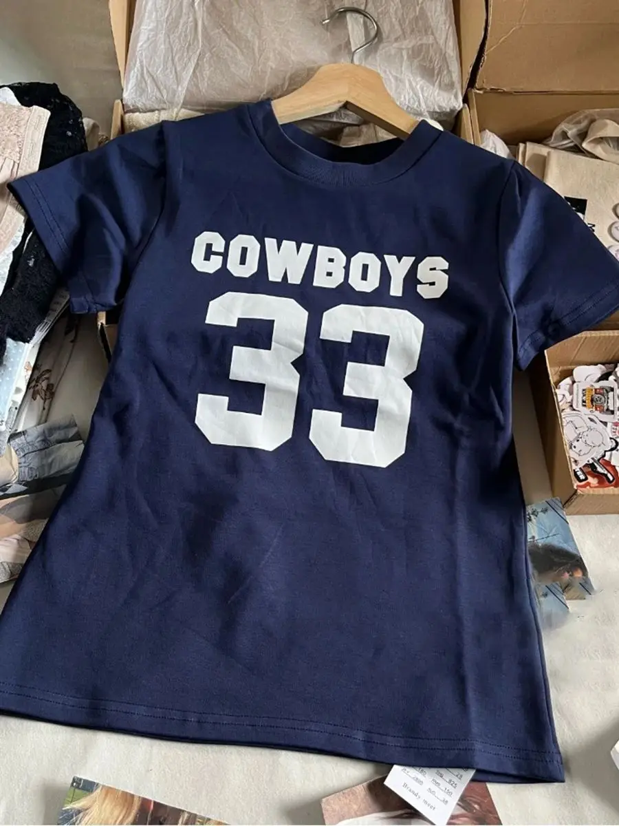 Cowboys 33 Navy Slim T Shirt Woman Summer New O-Neck Cotton Short Sleeve Tees Women American Vintage Streetwear T-shirts Y2k Top