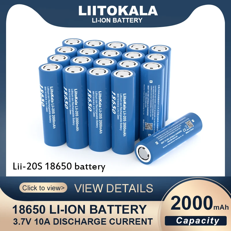 Original LiitoKala Lii-20S 18650 2000mAh 3.7V Power Lithium Rechargeable Battery for Electric Tools LED Flashlight Batteries