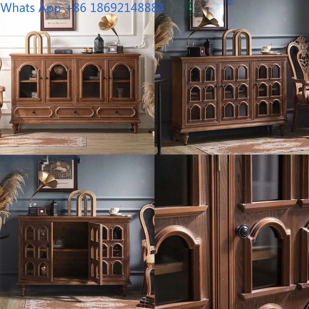 Vintage Style Wooden Glass Door Storage Cabinet for Home Office Living Room Decor Dust Proof Display Cupboard
