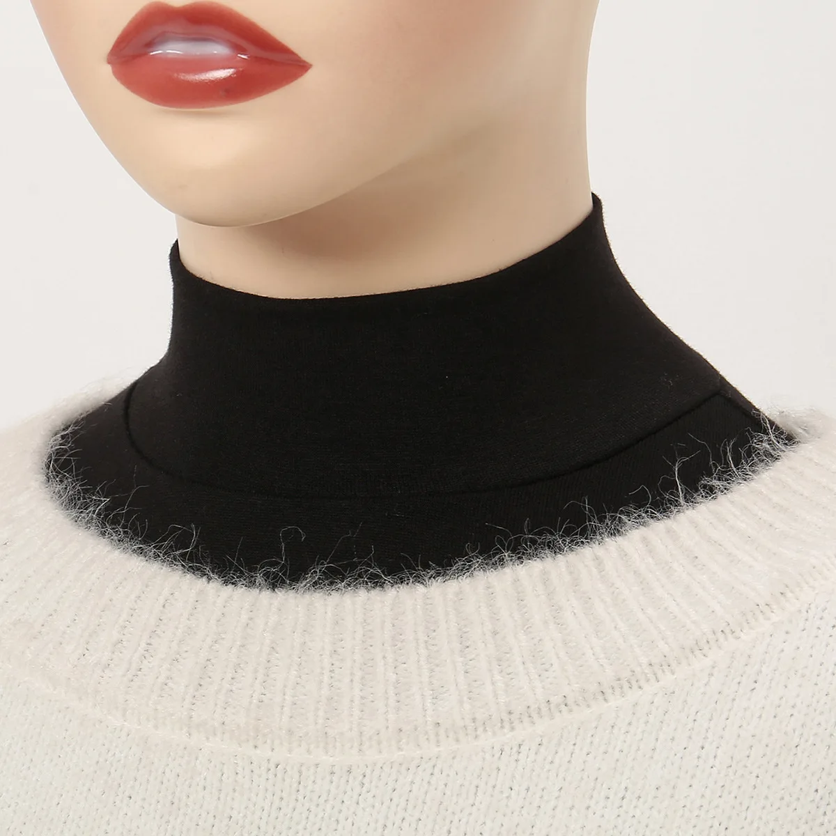 وشاح دافئ صديق للبشرة لحماية الرقبة بلون سادة وياقة وهمية من القطن المرسيريزد متعددة الاستخدامات بالإضافة إلى مجموعة من الياقة المزيفة المطوية #2